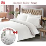 Taç Çift Kişilik Premium Basic Stripe Saten Nevresim Takımı Yorgan - Beyaz - 200 x 220 cm