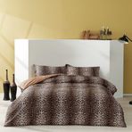 Taç Deluxe Leopard Kahverengi Pamuk - Saten Çift Kişilik Nevresim Takımı