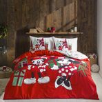 Taç Disney Minnie&Mickey Christmas Karakter Baskılı%100 Pamuk Nevresim Takımı, Kırmızı, Çift Kişilik (Nevresim: 200x220 cm/Lastikli Çarşaf: 160x200 cm / 2 Adet Yastık Kılıfı: 50x70 cm)