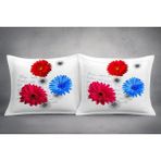 Taç Gerbera Model % 100 Pamuk Saten Volanlı Kenar 2 'li Yastık Kılıfı - Beyaz - Mavi - Pembe - 50x70