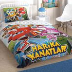 Taç Harika Kanatlar Super Team Lisanslı Karakter Baskılı%100 Pamuk Nevresim Takımı, Çok Renkli, Tek Kişilik