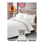 Taç ik-tac-stripe-cıft-premium-001 Premium Basic Stripe Beyaz Saten Cift Kişilik Nevresim Takımı,200 x 220 Beyaz