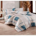 Taç Kristal Ranforce Atlas Çift Kişilik Nevresim Takımı - Bej - Mavi - 200 x 220 cm