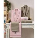 Taç Kristal Soft Cotton Nakışlı 6 Parça Aile Bornoz Takımı Bej-pudra
