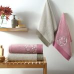 Taç Lei Desenli%100 Pamuk Hamam Seti, Rose, 2 Adet 70x150 cm Havlu, 2 Adet 50x90 cm Havlu