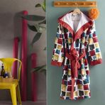 Taç Leon Geometrik Desenli Pamuk Viskon Polyester Bornoz, Çok Renkli, L-XL