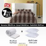 Taç Leopar Saten 7 Parça Uyku Seti Nevresim Takımı + 195x215 Elyaf Yorgan + 50x70 Silikon Yastık Kahverengi