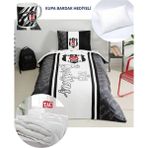 Taç Lisanslı Beşiktaş 1903 Glow Tek Kişilik Pamuk Nevresim Takımı Yorgan Yastık - Siyah - Beyaz