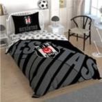 Taç Lisanslı Beşiktaş Siyah Logo Tek Kişilik Nevresim Takımı - 160 x 220 cm - Siyah - Beyaz