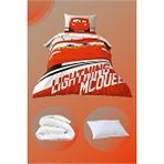 Taç Lisanslı Disney Cars Lightning Tek Kişilik Çocuk Nevresim Takımı + Yorgan + Yastık Kırmızı