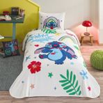 Taç Lisanslı Disney Stitch Tek Kişilik Pamuk Pike Takımı - Renkli