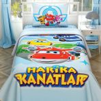 Taç Lisanslı Harika Kanatlar Team Pamuklu Tek Kişilik Pike Takımı - Mavi