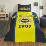 Taç Lisanslı Kapitoneli -Fenerbahçe Kanarya- Lastikli Çarşaflı Tek Kişilik 4 Mevsim Nevresim Takımı - Sarı - Lacivert - 160 x 220 cm