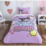 Taç Lisanslı Kuromi Smile Tek Kişilik Yatak Örtüsü - Lila - 160 x 230 cm