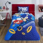 Taç Lisanslı Sonic Mavi Pamuklu Çocuk Yatak Örtüsü Seti (160X230) - 160 x 230 cm