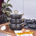 Taç Luna Granit Siyah 3lü Güveç Set