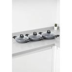 Taç Master Ceramica Cam Kapaklı 6 Parça Seramik Sahan Seti Gri (18-20-22 cm)