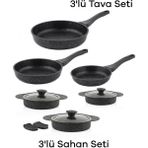 Taç Maxxplus Döküm Tava Sahan Seti 9 Parça 28 cm Siyah Renkli Ergonomik Tasarım