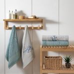 Taç Mimosa Çiçek Desenli%60 Pamuk%40 Viskoz Hamam Seti, Taş-Nil Mavisi, 2 Adet 70x150 cm Havlu, 2 Adet 50x90 cm Havlu