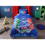 Taç PJ Masks Lisanslı Karakter Baskılı Dış Kumaş: %100 Pamuk, İç Dolgu: Silikon Yorgan Seti, Çok Renkli, Tek Kişilik (Yorgan: 155x215 cm / Çarşaf: 180x260 cm / Yastık Kılıfı: 50x70 cm)