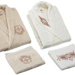Taç Soft Bamboo Palace Çift Kişilik Bambu Ekru Bej Aile Bornoz Seti