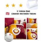 Taç Taç Lisanslı Galatasaray 5.yıldız Tek Kişilik Pamuk Nevresim Takımı + Yorgan + Yastık - Sarı - Kırmızı - 160 x 220 cm