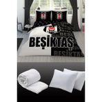 Taç Taçbeşiktaş Parçalı Logo Çift Kişilik 7 Parça Yatak Seti - Nevresim Takımı + Yorgan + 2'li Yastık - Siyah - Beyaz