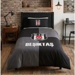 Taç Yeni Sezon Lisanslı Beşiktaş Efsane Tek Kişilik Nevresim Takımı - Siyah - Gri - 160 x 220 cm