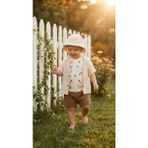 TA&CE Kids Tace Kıds %100 Pamuk Müslin Bebek Yazlık Takımı 4'lü Set - Kulaklı Şapka, Gömlek, Tişört ve Şort - 9 Ay - Bej