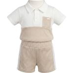 TA&CE Kids Tace Kıds Erkek Bebek File Dokulu Polo Yaka Şortlu Bej Yazlık 2li Bayramlık Takım-0-12 Ay - 3 - 6 Ay