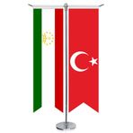 Tacikistan Bayrağı ve Türkiye - Kırlangıç - Saten T direk 2li Masa Bayrağı