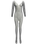 TACKTIMES Kadın Bodystocking Body Outvert Catsuit Net Şeffaf Tam Vücut Takım Tulum File Taytlı Açık Kasık (Tek Beden, Siyah)