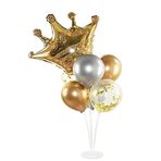 Taçlı Ve Krom Gold Gümüş Balonlu Balon Standı
