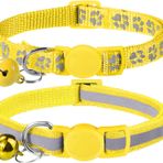 Taglory Reflektörlü kedi tasması, emniyet kilitli ve çanlı, 2 adet ayarlanabilir tasma kedi yavrusu, 15 – 20 cm, sarı