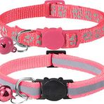 Taglory Yansıtıcı kedi tasması, güvenlik kilitli ve çanlı, 2 adet ayarlanabilir boyun bandı, kedi yavruları, 19 – 32 cm pembe
