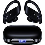 TAGRY 80 saat kablosuz Bluetooth kulaklık, IPX7 oynatma süresi, su geçirmez dijital ekran, kulak kancası ile spor kulaklık, mikrofon,