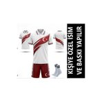 tahaspor Özel İsim Yazılır Türkiye Çocuk forması Takımı y02 Yakalı Özel Tasarım Beyaz Kırmızı çorap hediyeli