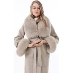 Tahiroğlu Deri 1987 Lisa Krem Kadın Kürklü Kaban - 4XL - Bej - Krem