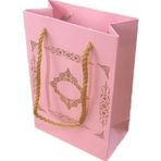 Tahtakale Toptancı Karton Hediye Çantası Saray Desenli Gold Yaldızlı 12X17 (25 Adet) Pembe