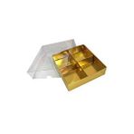 tahtakale toptancıları Asetat Kapaklı Karton Kutu 12x12x3 Cm 4 Bölmeli Kutu (10 Adet) Gold Altın