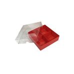 Tahtakale Toptancıları Asetat Kapaklı Karton Kutu 12x12x3 Cm 4 Bölmeli Kutu 10 Adet Kırmızı