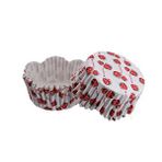 Tahtakale Toptancıları Cupcake Kalıbı Pet Kapsül Dalgalı Kek Kalıbı 65X38 MM (100 Adet) Beyaza Sık Çilek Desenli