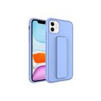TahTicMer Apple Iphone 12 Kılıf Silikon Standlı Elden Geçme Mıknatıslı Hand Strap Suni Derili Arka Koruma, Lila