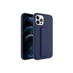 TahTicMer Apple Iphone 12 Pro Kılıf Silikon Standlı Elden Geçme Mıknatıslı Hand Strap Suni Derili Arka Koruma, Lacivert