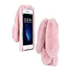 TahTicMer Apple Iphone 6 Kılıf Peluş Tüylü Tavşan Kulak Silikon Tpu Kapak Pembe