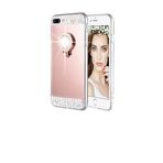 TahTicMer Apple Iphone 7 Kılıf Aynalı Taşlı Yüzüklü Standlı Arka Koruma Bakır