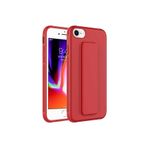 TahTicMer Apple Iphone 7 Kılıf Silikon Standlı Elden Geçme Mıknatıslı Hand Strap Suni Derili Arka Koruma, Kırmızı