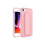 TahTicMer Apple Iphone Se 2022 Kılıf Silikon Standlı Elden Geçme Mıknatıslı Hand Strap Suni Derili Arka Koruma, Pudra