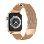 Tahticmer Apple Watch 42 mm 44 m 45 mm Uyumlu Çelik Kayış Metal Hasır Örme Milano Mıknatıslı Paslanmaz Bileklik Koyu Gold Kordon