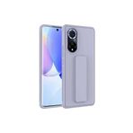 TahTicMer Huawei Honor 50 Nth-nx9 Kılıf Silikon Standlı Elden Geçme Mıknatıslı Hand Strap Suni Derili, Gri
